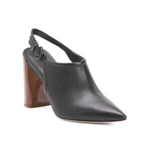 VINCE Black Made In Italy Leather Pyra Slingback Heeled Mules